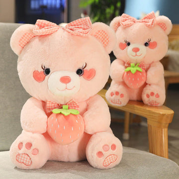 Strawberry Bear Plush Toy, 16inch Soft Strawberry Bear Stuffed Animal Toy, Cute Plush Doll Hugging Plush Pillow Bear Plush Gifts for Birthday Christmas