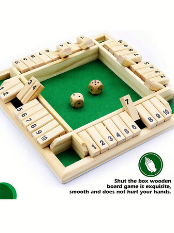 Christmas Decoration One Wooden Classic Four-Sided Numbered Game Board With 2 Dice And Instructions On Closing The Box, Perfect For Adults, Classic Party & Bar Board Game, Family Gathering Game, Great For Thanksgiving/Christmas Gifts Green