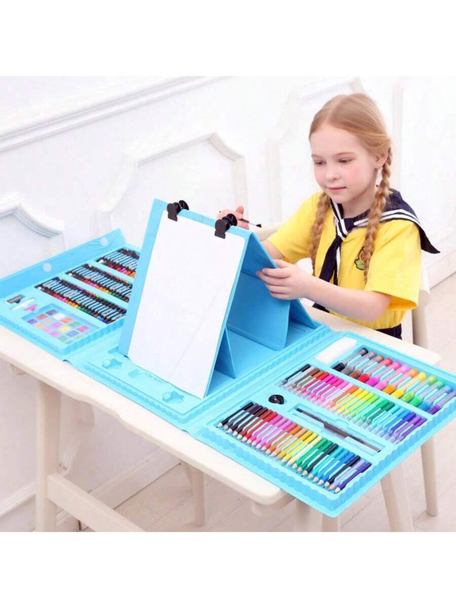 208pcs/Set Children Student Drawing Tool Combination Set, Wax Crayon & Watercolor Pen Washable (Pattern Accessories & Colors Random), Beginner Painting Set, Christmas Gift For Kids Multicolor