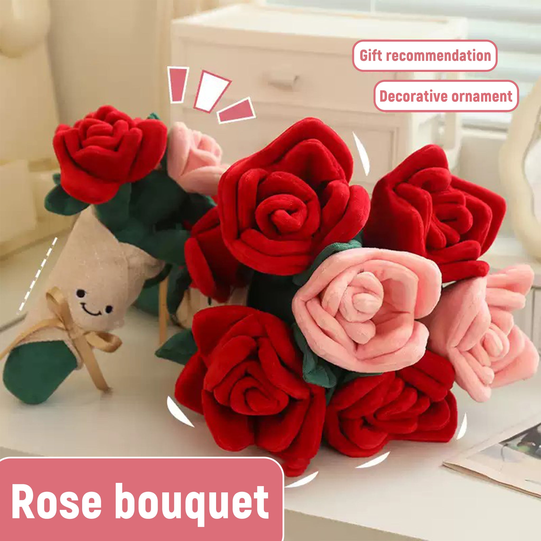 Internet-famous Qixi Festival Rose Bouquet Plush Toy - A Cute Fabric Flower Bouquet for Girls as a Valentine's Day Gift, Perfect for Hugging and Holding