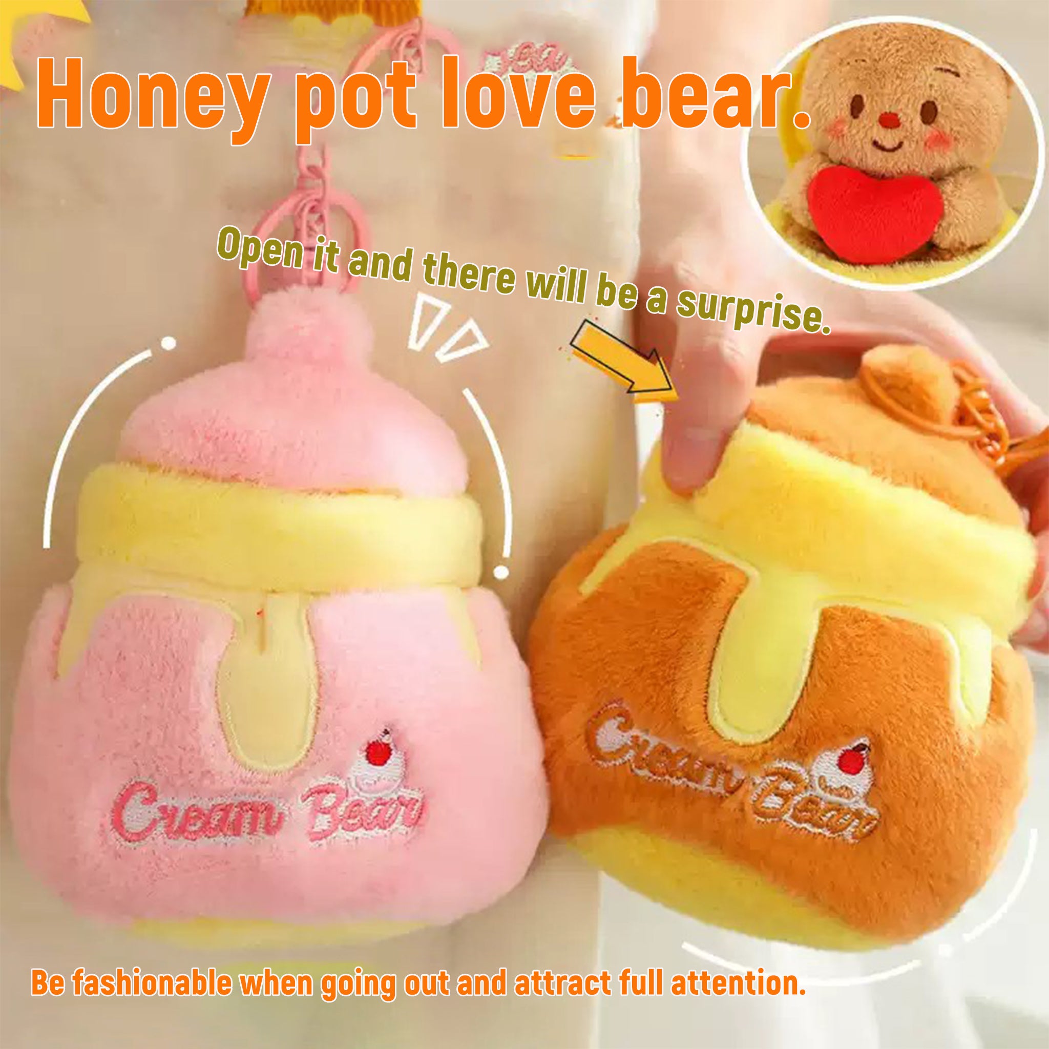 Honey Jar Heart Butter Bear Plush Toy – Bag Pendant, Cartoon Doll, Perfect Couple Gift or Birthday Gift