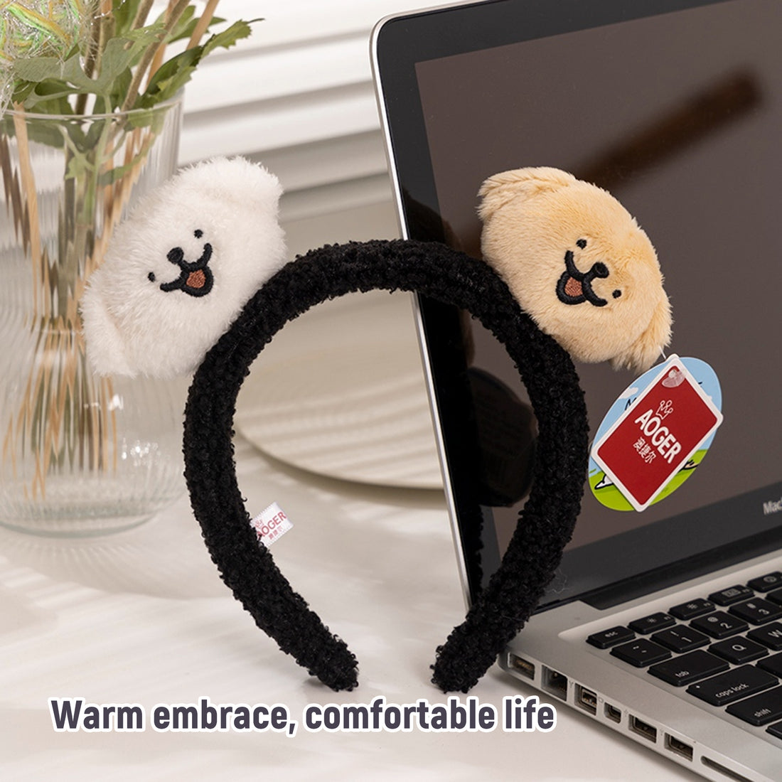 Cute Plush Lined Dog Hairband/Scrunchie - A 3D Cartoon Animal Hair Clip for Women, Perfect for Wearing While Washing Face or Applying Face Masks