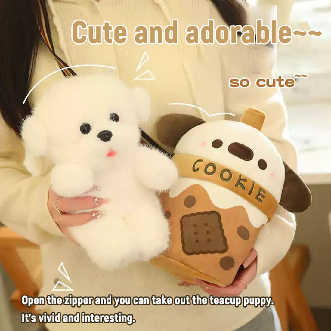 Dog Stuffed Animals，Dog Plush Cute Stuffed Boba Plush Bubble Tea Food Milk Cup Plushie Stuffed Animal Backpack Cute Crossbody Bag with A Puppy Stuffed Animal