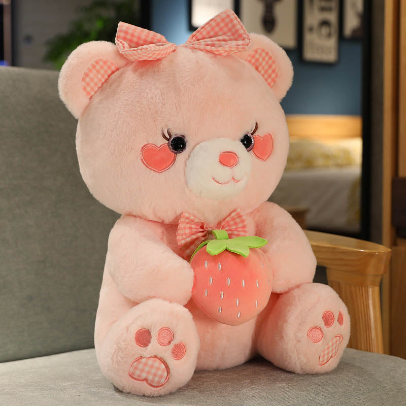 Strawberry Bear Plush Toy, 16inch Soft Strawberry Bear Stuffed Animal Toy, Cute Plush Doll Hugging Plush Pillow Bear Plush Gifts for Birthday Christmas