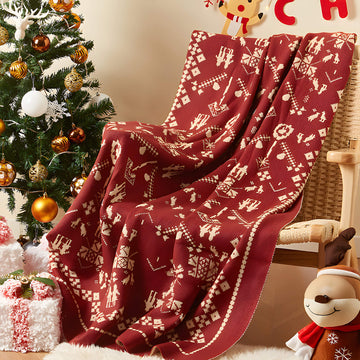 Christmas Red Sofa Blanket, Double-Sided Knit Throw Blanket