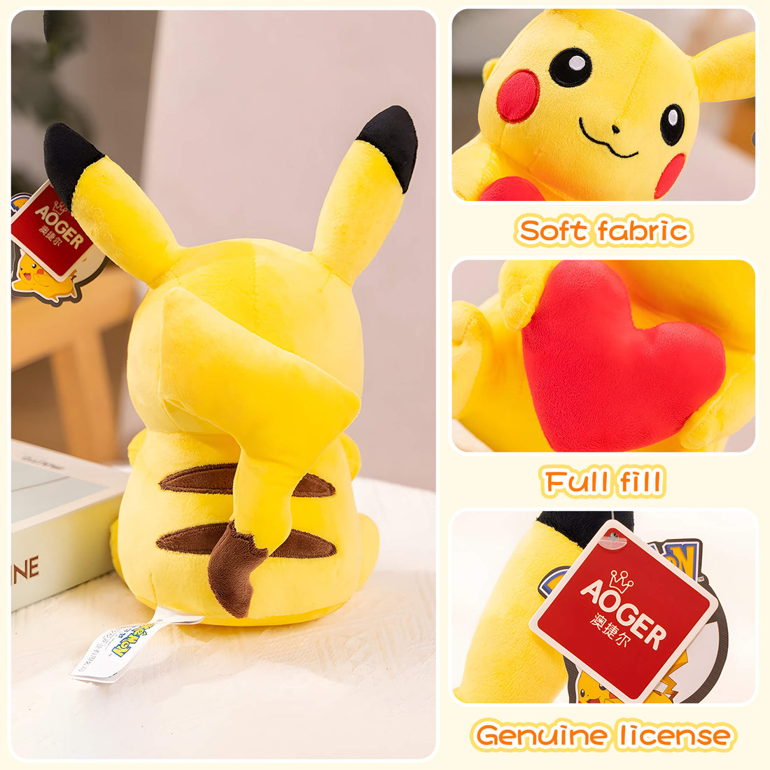 Plush Pikachu Hugging Heart Toy – Full of Love