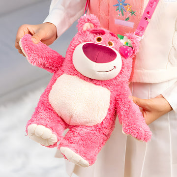 Pink Strawberry Bear Plush Practical Backpack