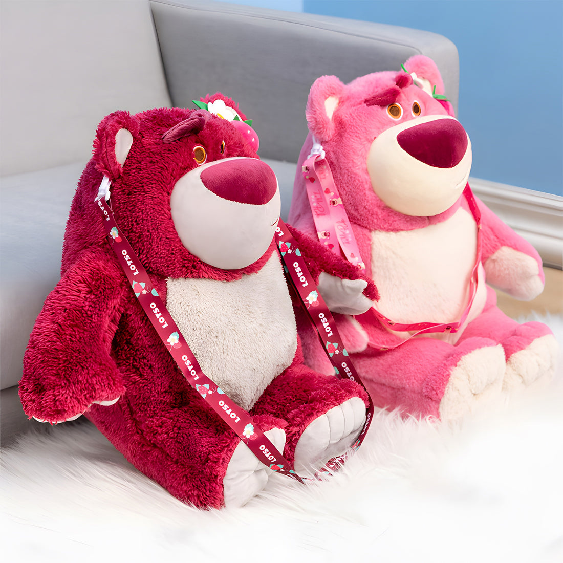 Pink Strawberry Bear Plush Practical Backpack