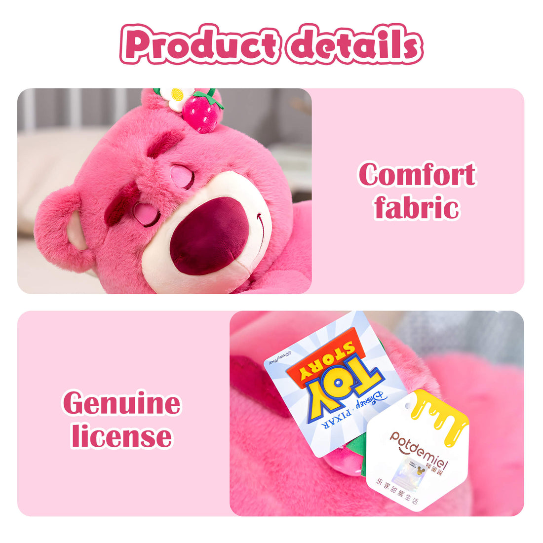 Pink Strawberry Bear Plush Lying Pillow with Scent Sachet