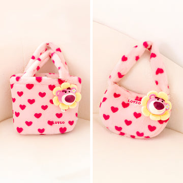 Kids Strawberry Bear Heart Magnetic Snap Closure Tote Bag