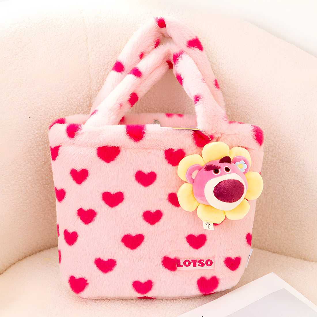 Kids Strawberry Bear Heart Magnetic Snap Closure Tote Bag